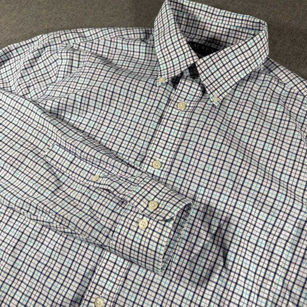Lauren Ralph Lauren Black Label Button Down Men L White Plaid Check Stretch